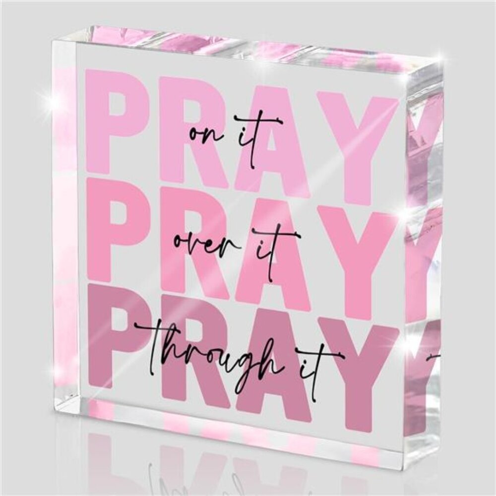 Pink Inspirational Wall Art Pray Over It Bible Verse Desk Decor Christian Gifts